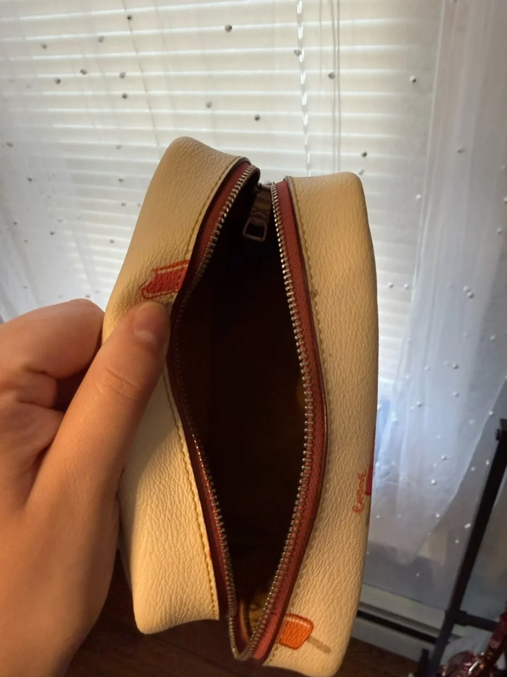 Coach Cream Cosmetic Pouch with Pink and Orange Popsicle Print - Picture 2 of 3